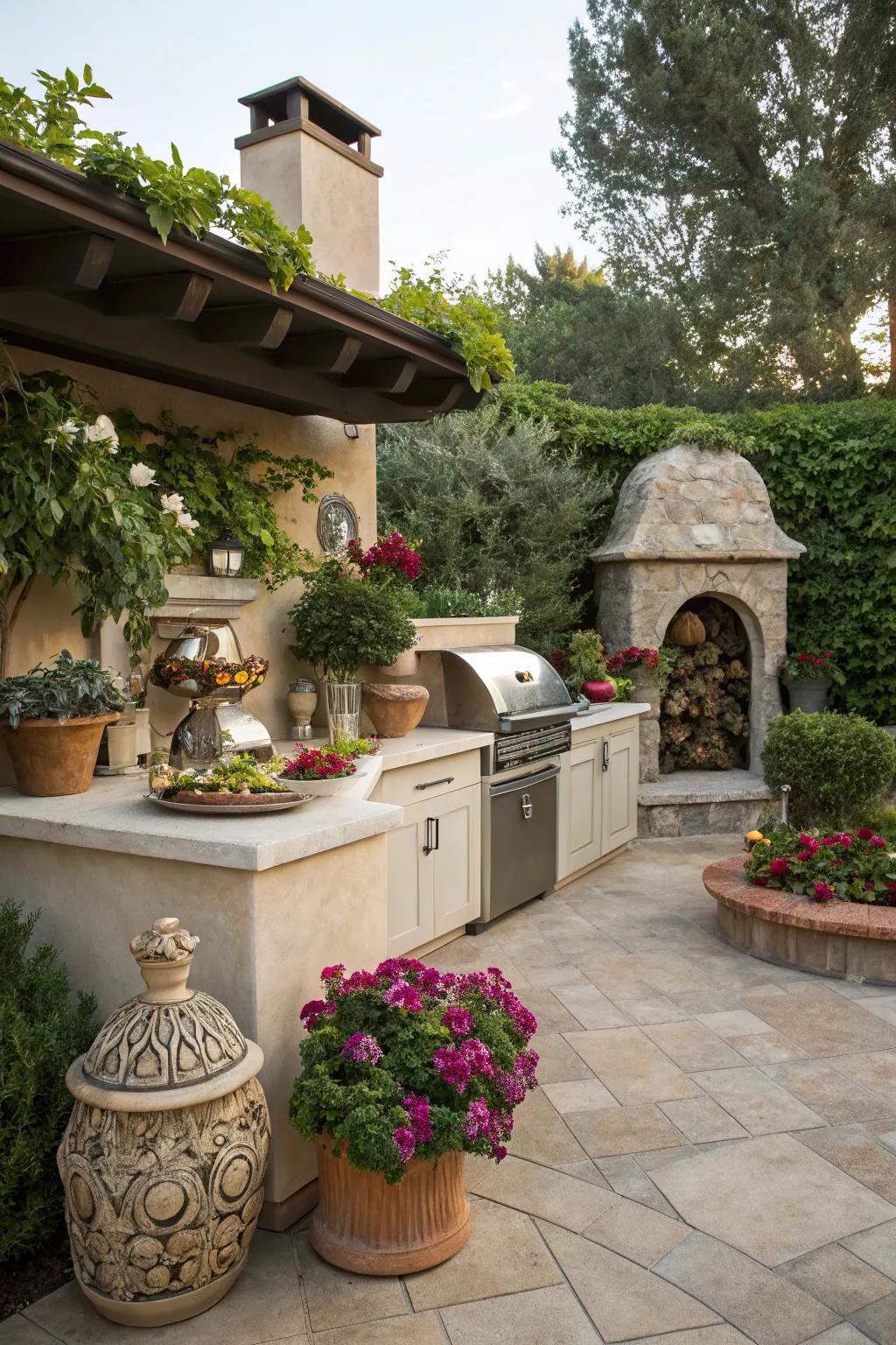 Decorative touches personalize your outdoor kitchen.