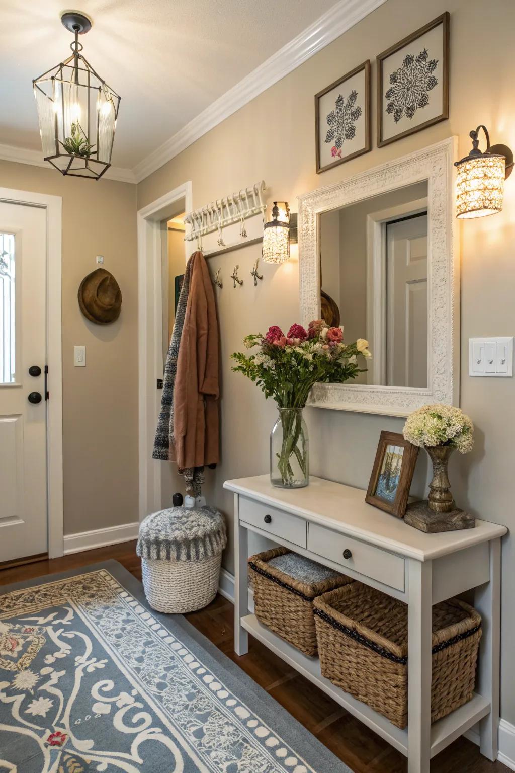 Coordinated colors create a harmonious and stylish entryway.