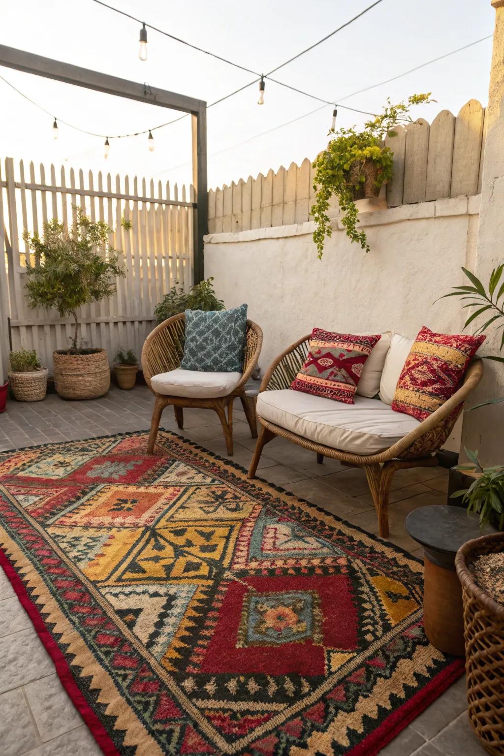 Define your space with a comfortable outdoor rug.