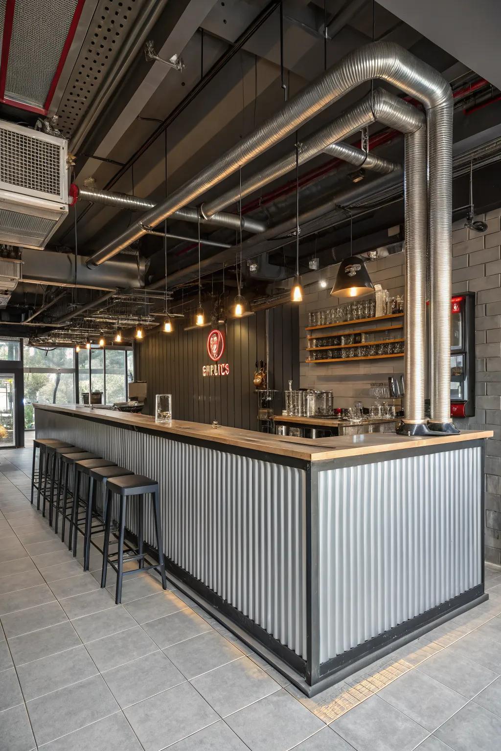An industrial shed bar offers a sleek and edgy vibe.