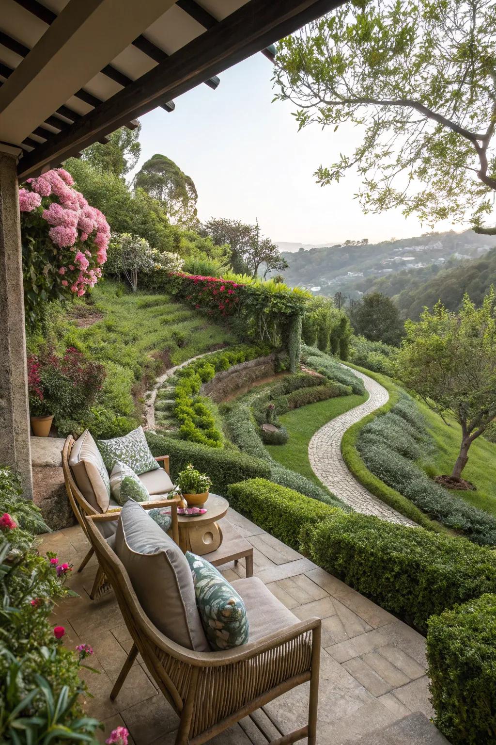 Seating areas create perfect spots to enjoy the garden.