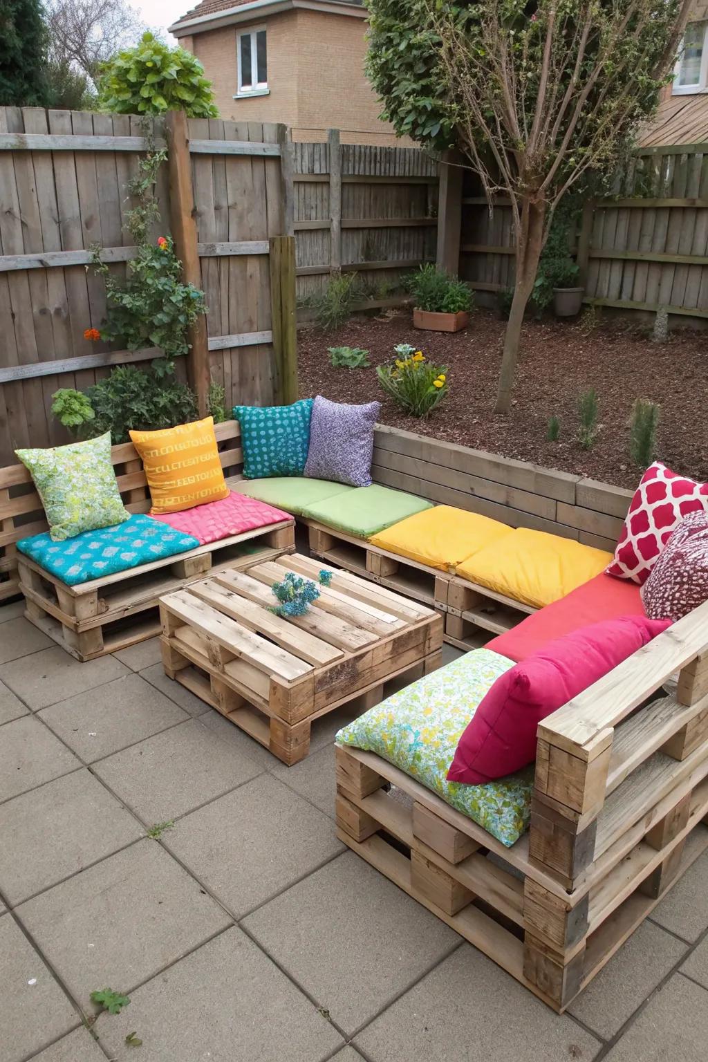 Create a cozy seating area using upcycled materials.