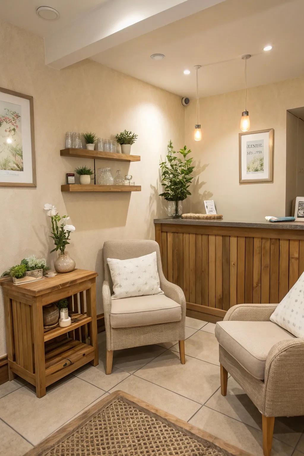 A neutral color palette creates a peaceful environment.