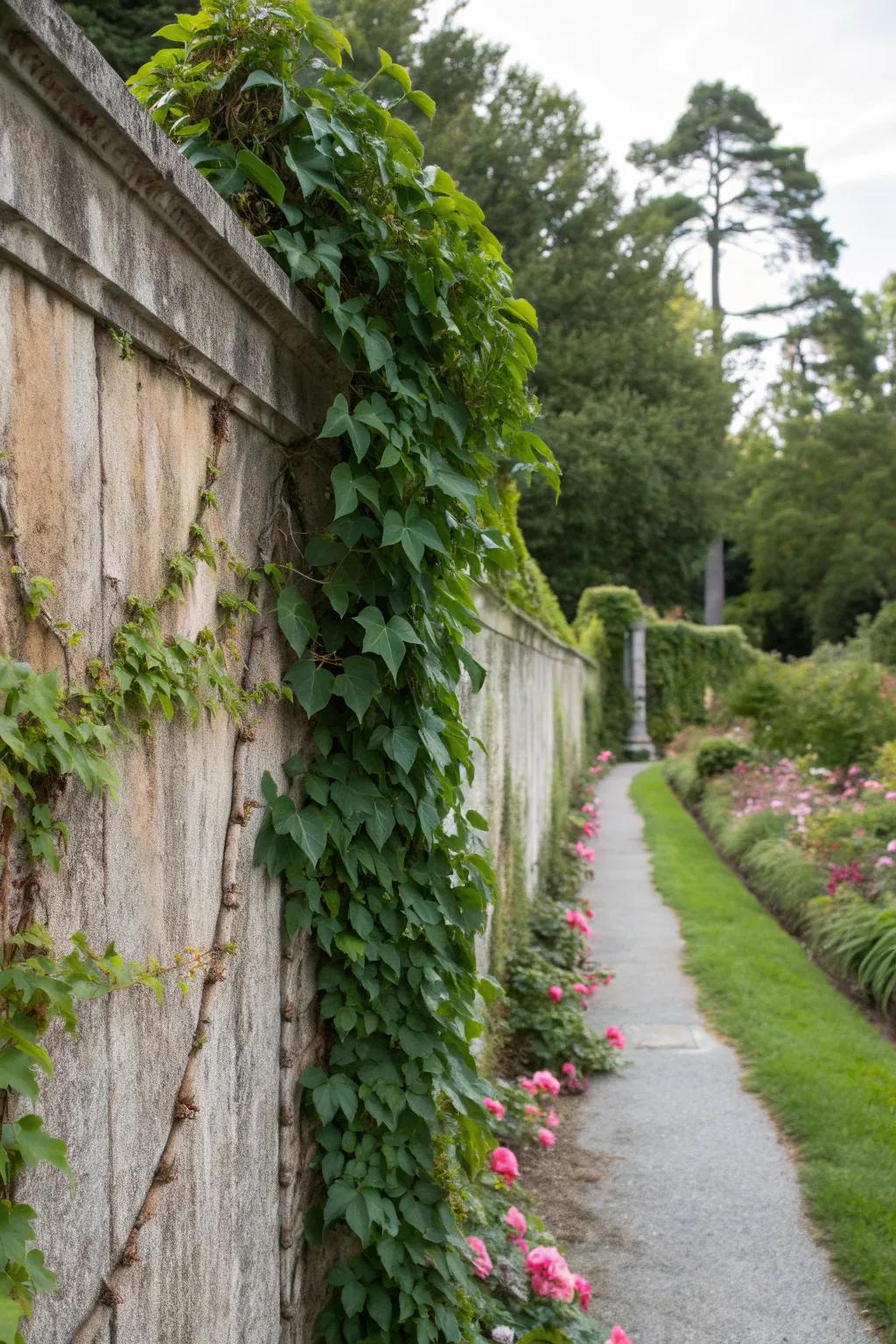 Climbing plants create lush vertical gardens.