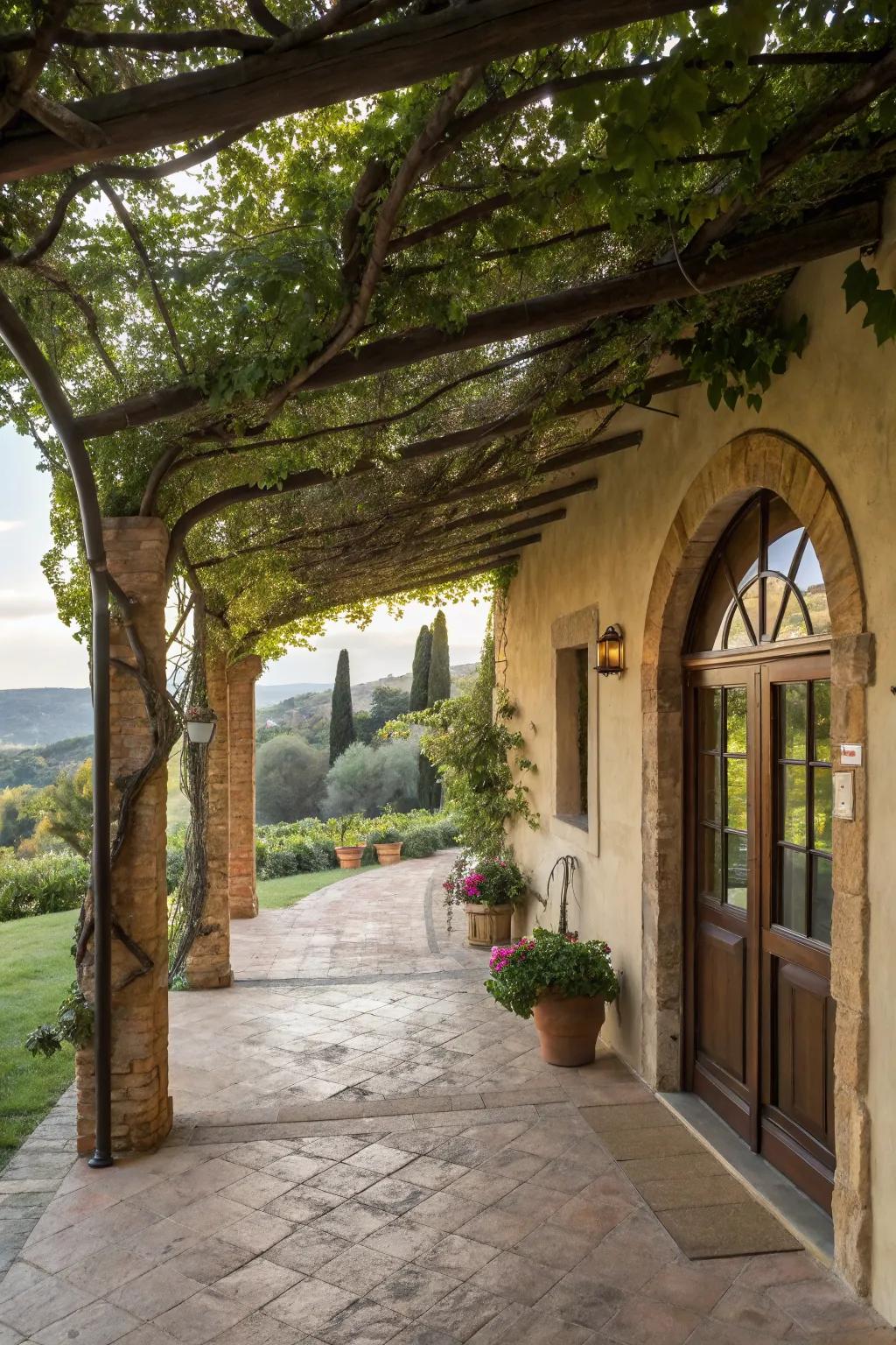 Architectural elements like arches add elegance to this patio.