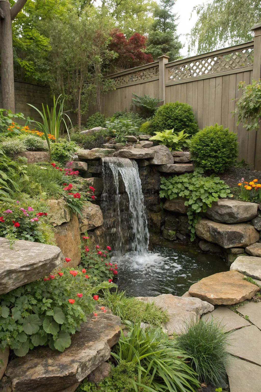 Maximize your small garden space with a vertical waterfall design.