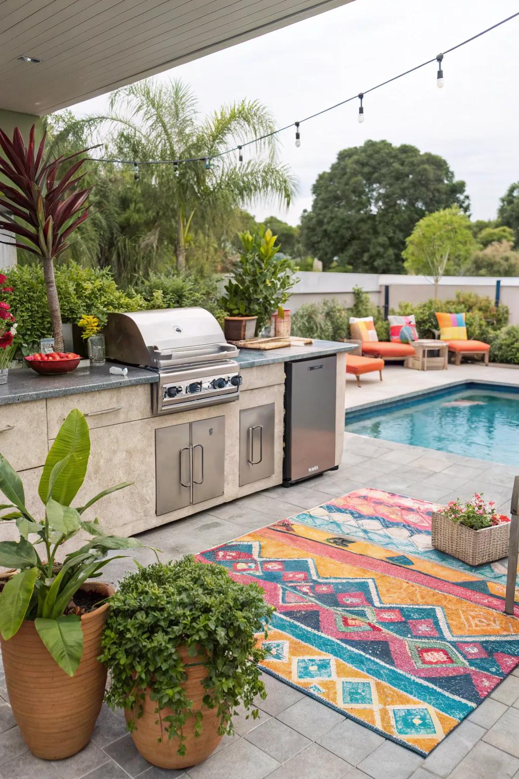Greenery and decor breathe life into this small yard.