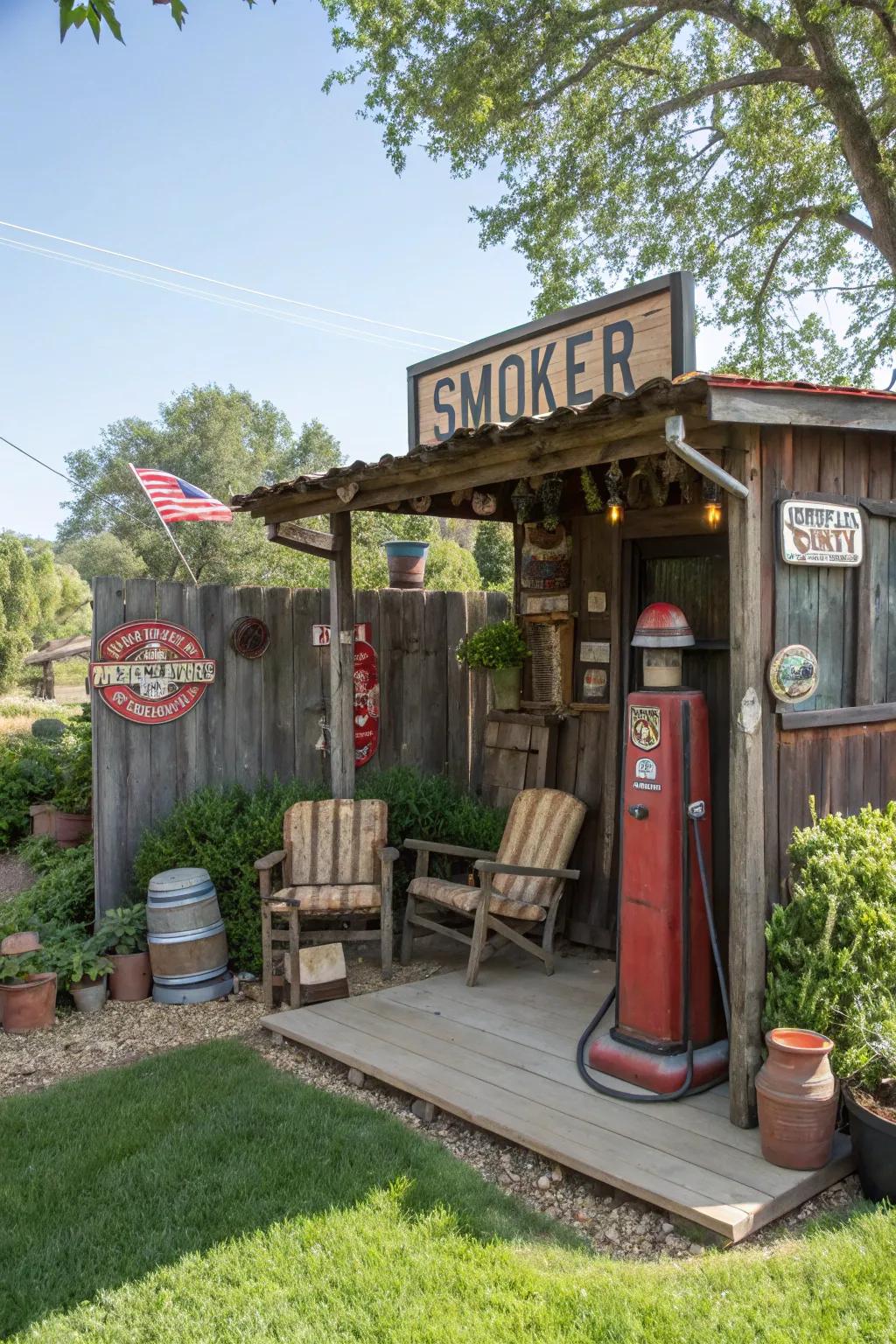 A vintage charm smoker shack, filled with character and nostalgia.
