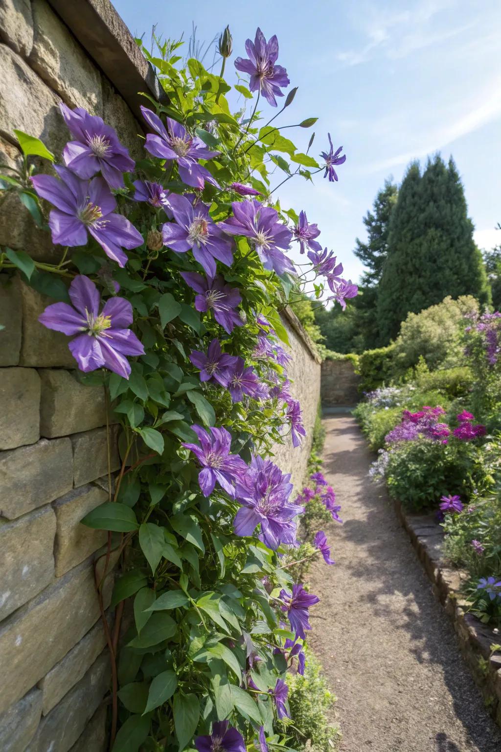 Climbing plants adding vertical charm.
