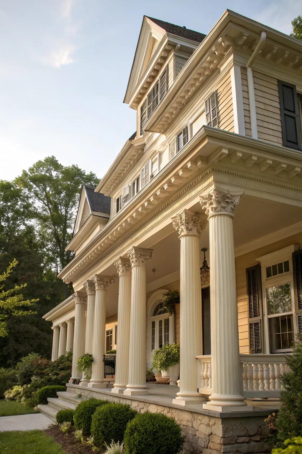 A home with elegant colonial architectural features.