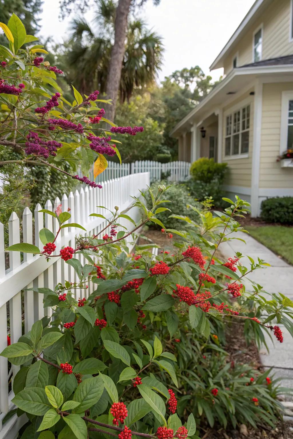 A native plant haven featuring firebush and beautyberry in Southwest Florida.