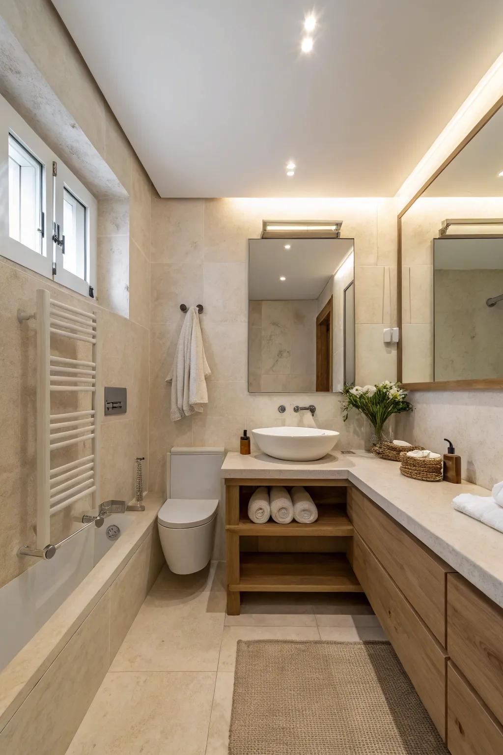 Minimalism in design invites relaxation and tranquility in your spa bathroom.