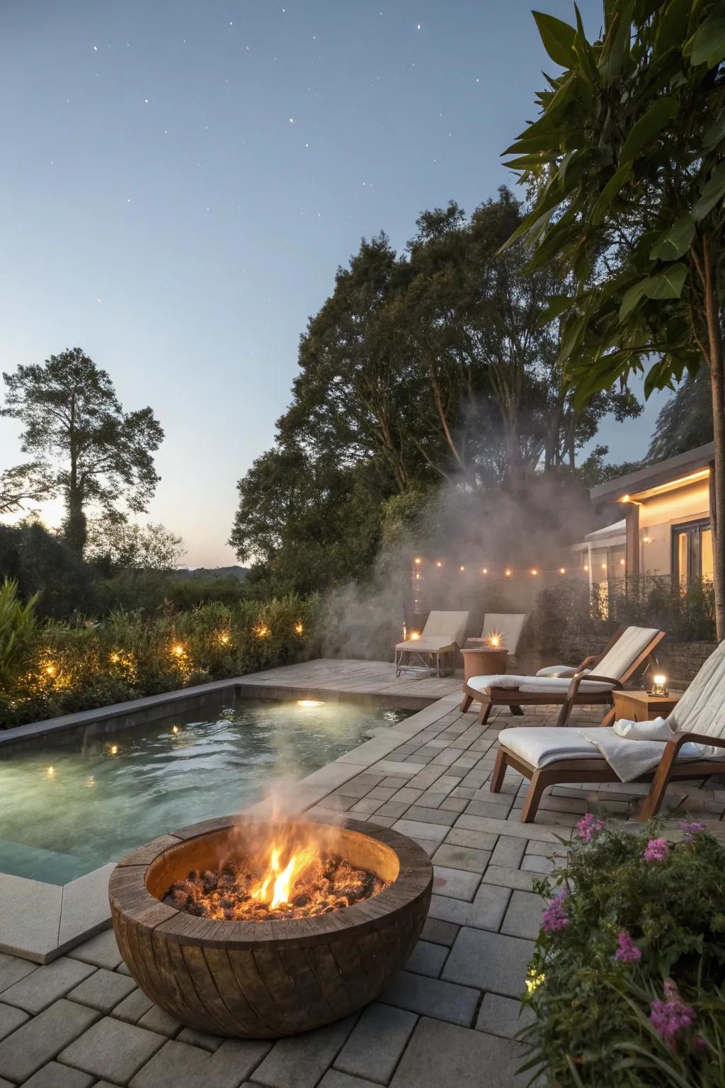 Fire features add warmth and luxury to your spa setting.
