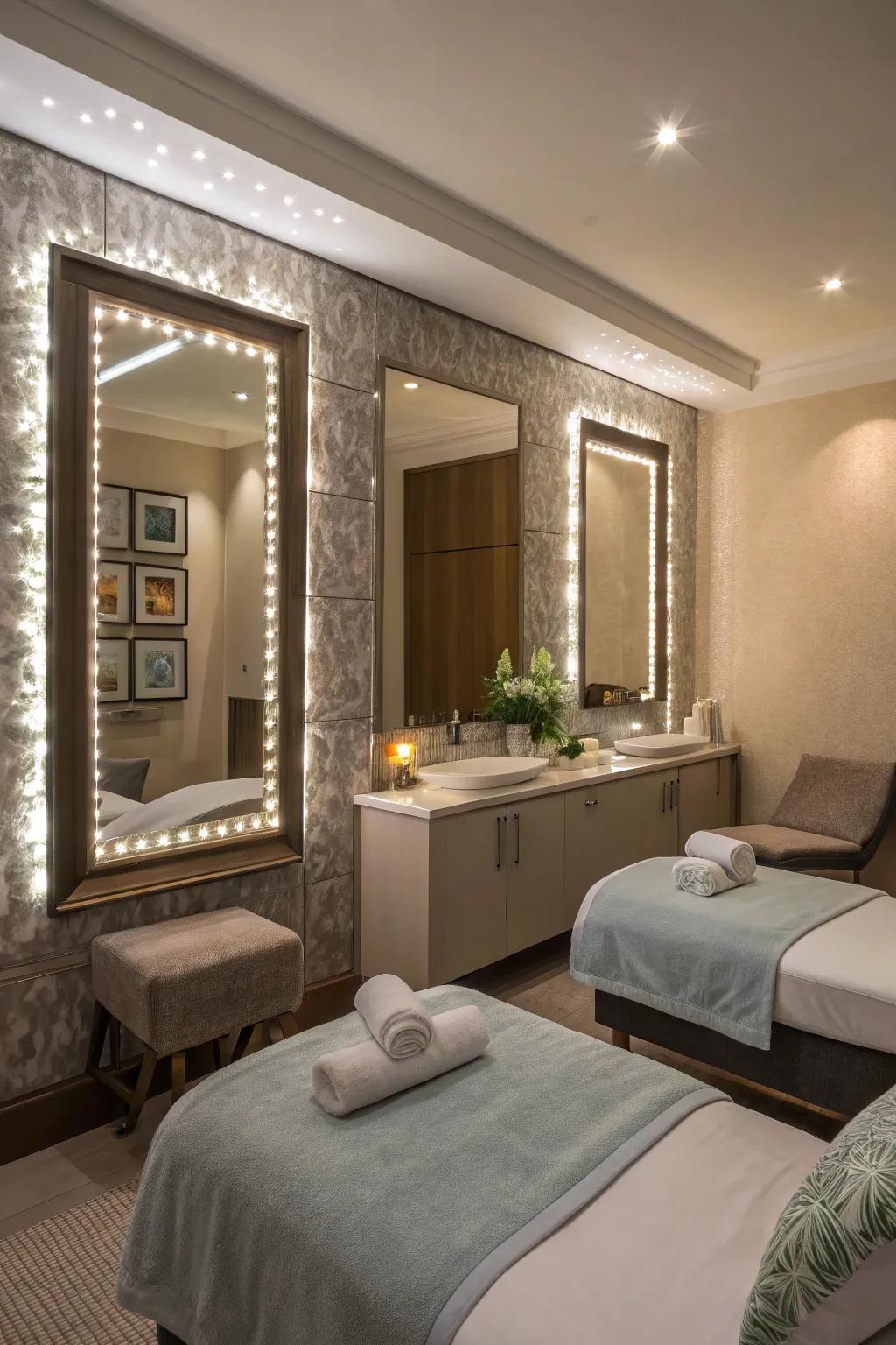 Backlit mirrors combine functionality with style.