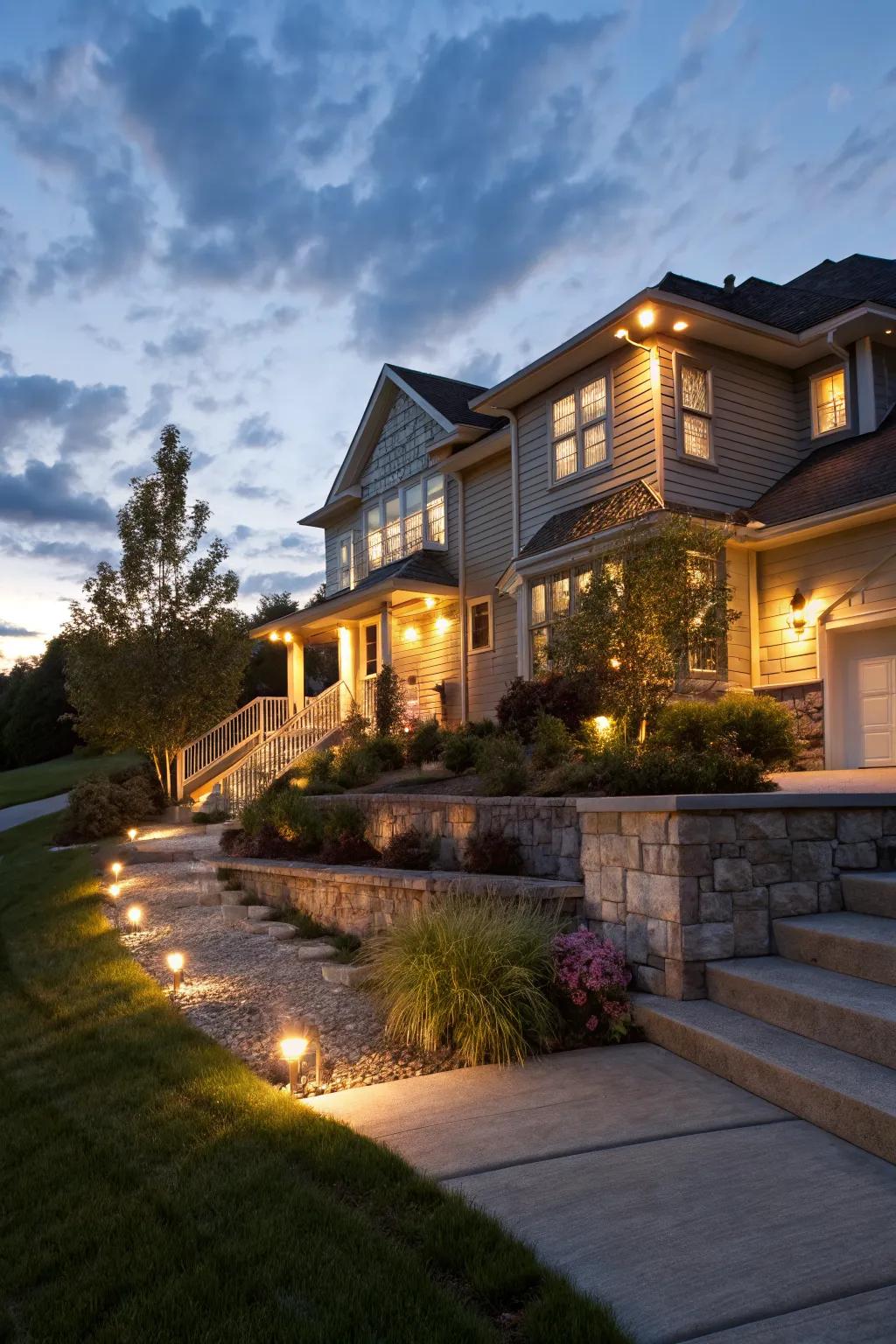 Well-placed lighting highlights this home's architectural features beautifully.