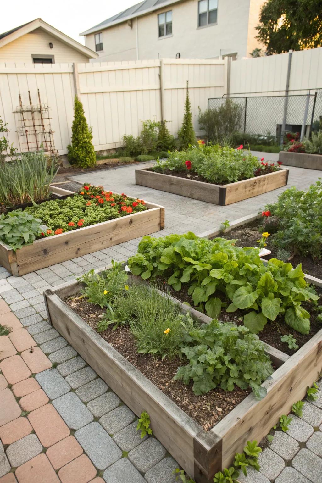 Raised beds for functional and easy gardening.