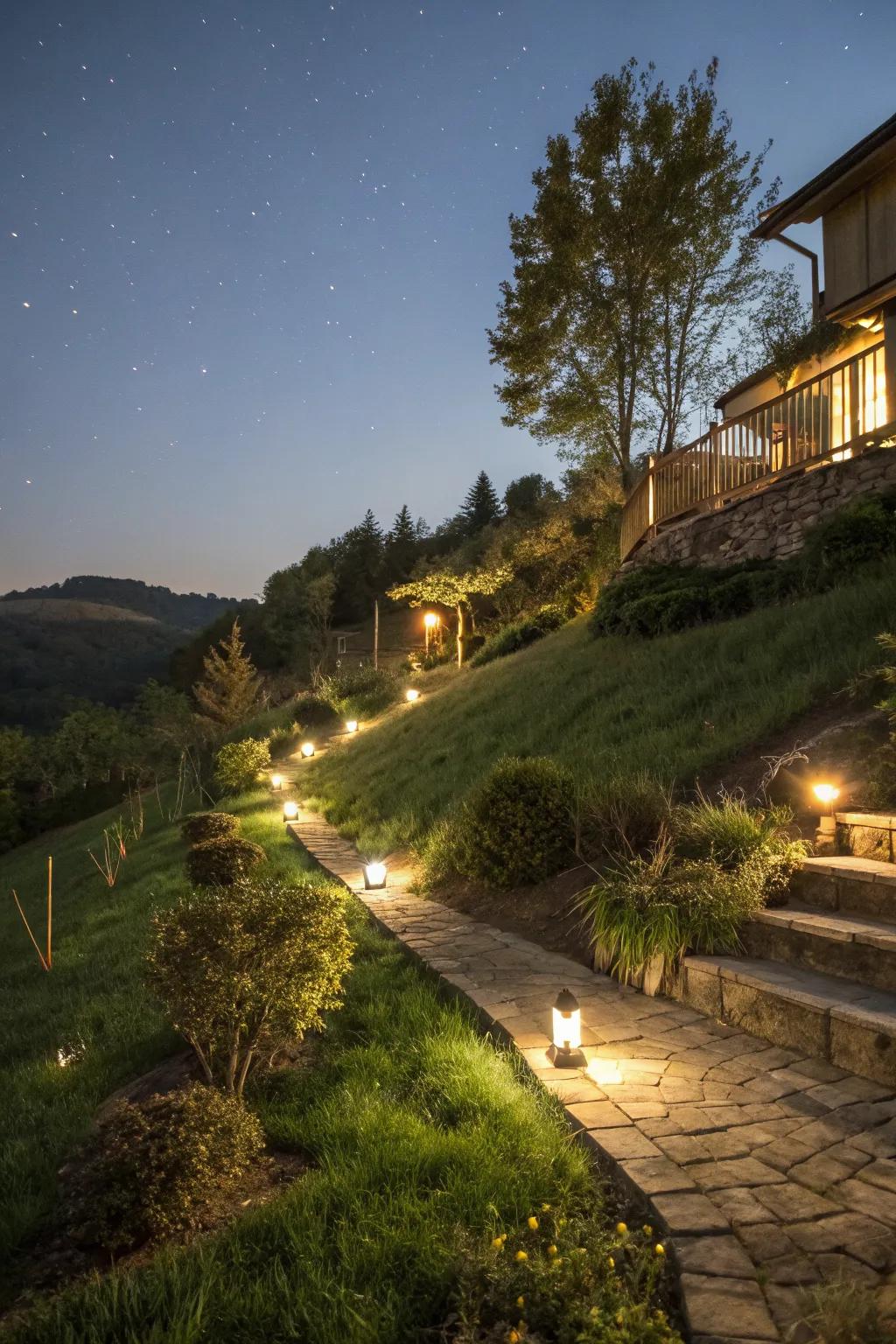 Lighting transforms your garden into a nighttime wonderland.