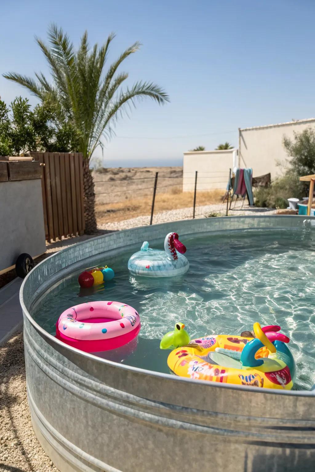 Inflatable toys bring fun and color to the pool.
