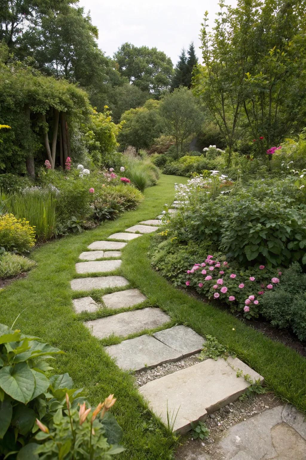 Stepping stone edging invites exploration and play.