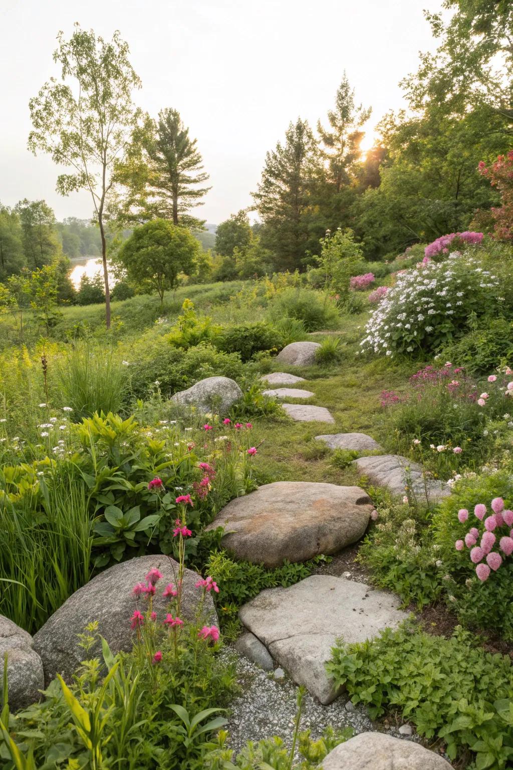 An organic stone garden reflecting nature's untamed beauty.