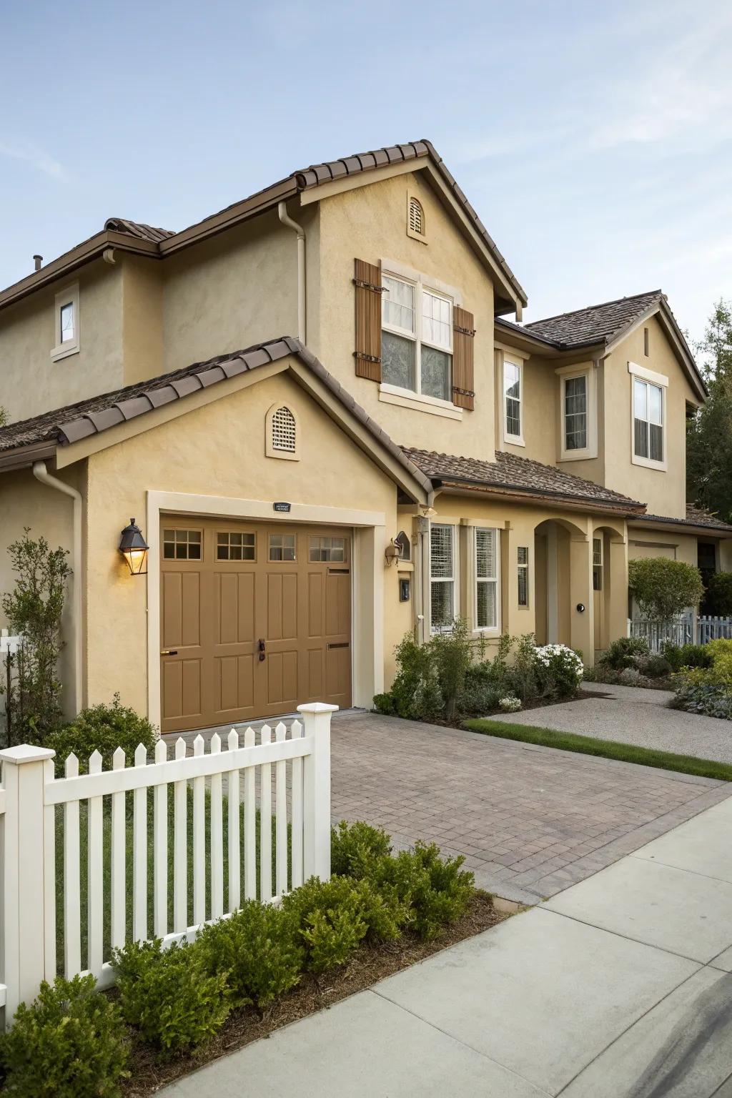 Stucco house with an integrated garage design.