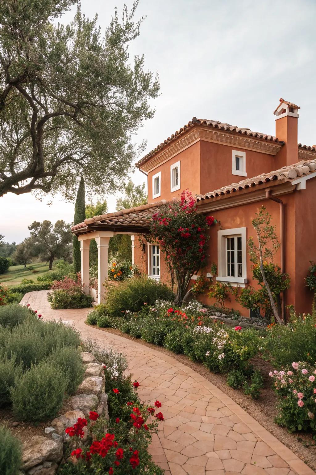 Terracotta stucco infuses warmth and a Mediterranean feel.