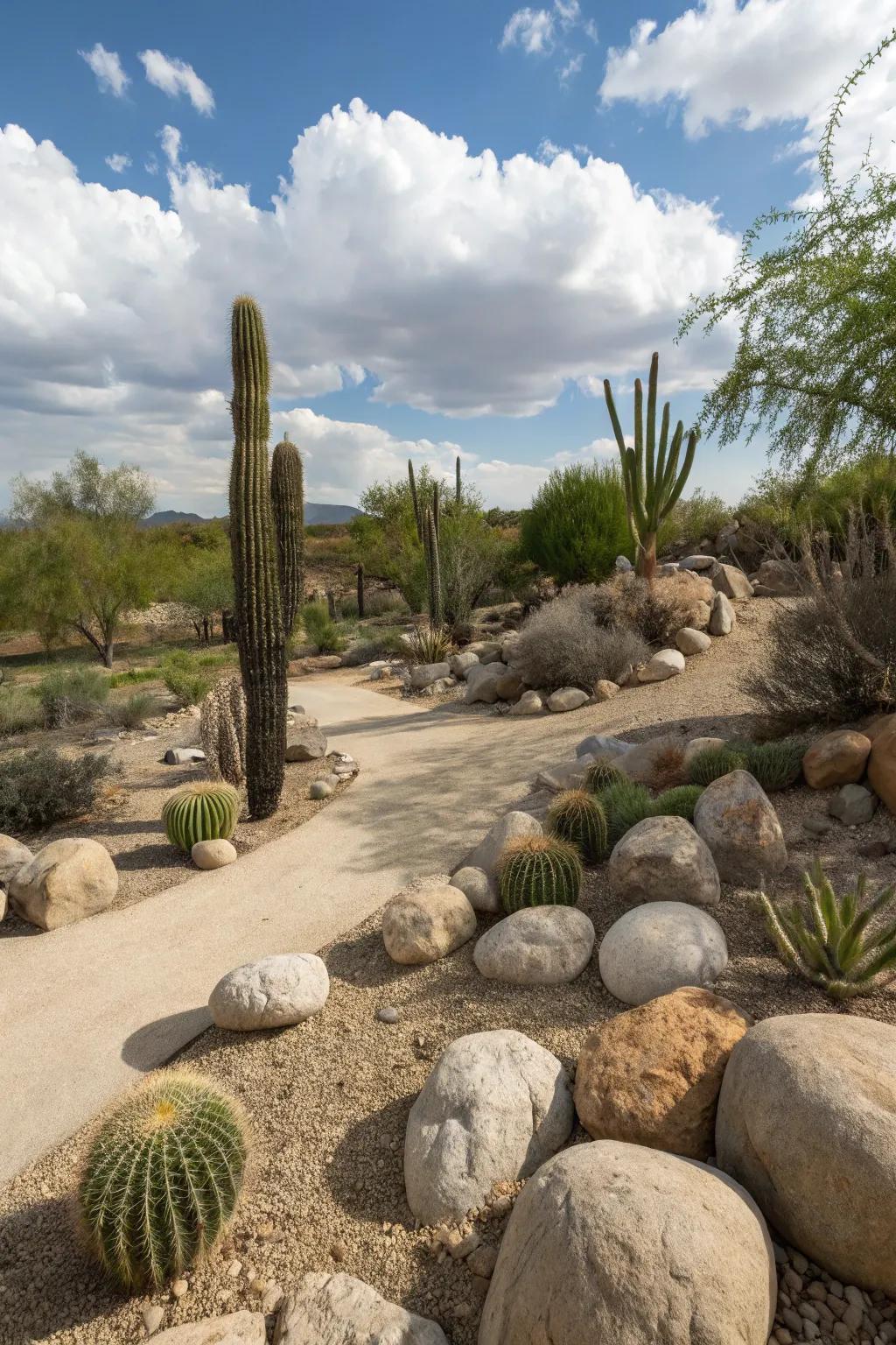 A mini desert landscape adds unique charm to the garden.