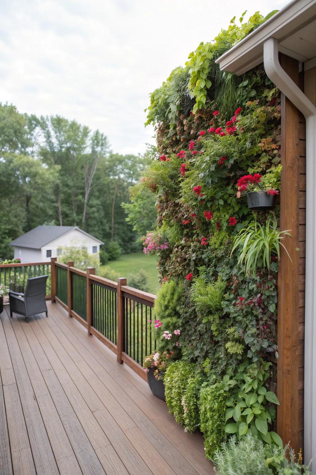 A vertical garden maximizes greenery in limited space.