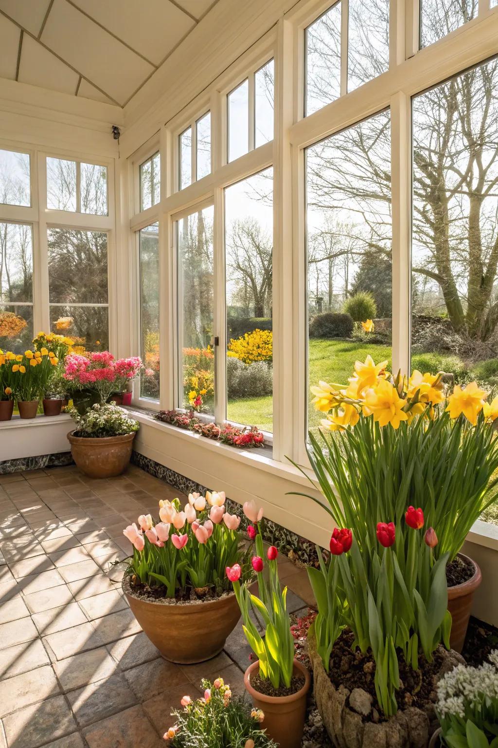 Keep your sunroom vibrant with seasonal plants.