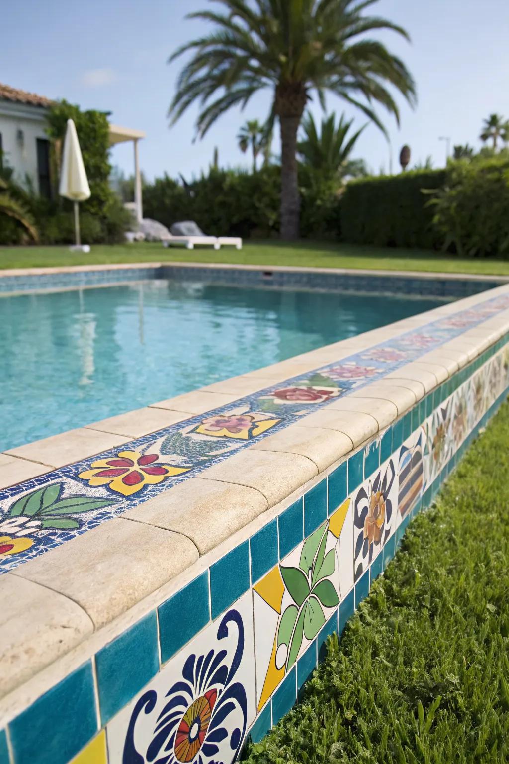 Decorative tiles offer a splash of color and personality to pool areas.