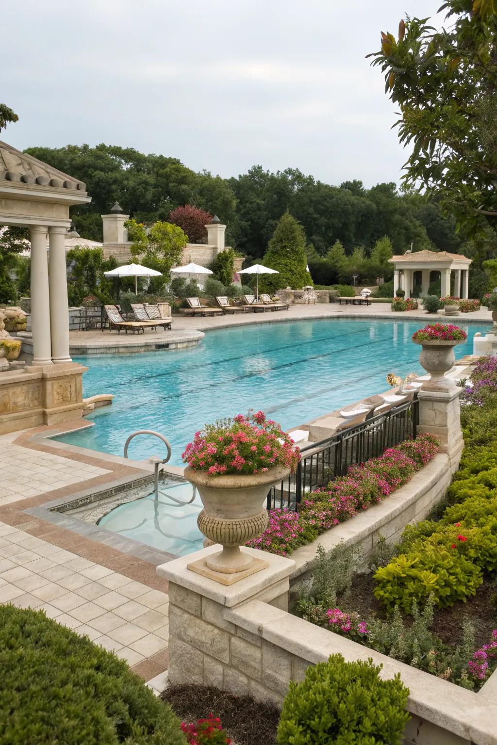 Granite coping is durable and slip-resistant for high-traffic areas.