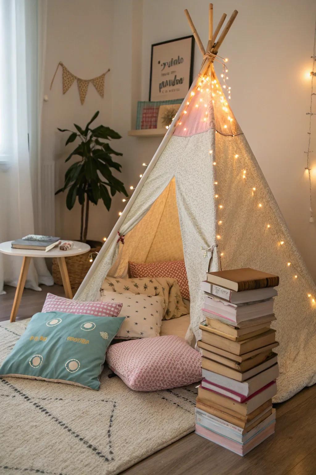 A reading nook teepee offers the perfect escape for book lovers.