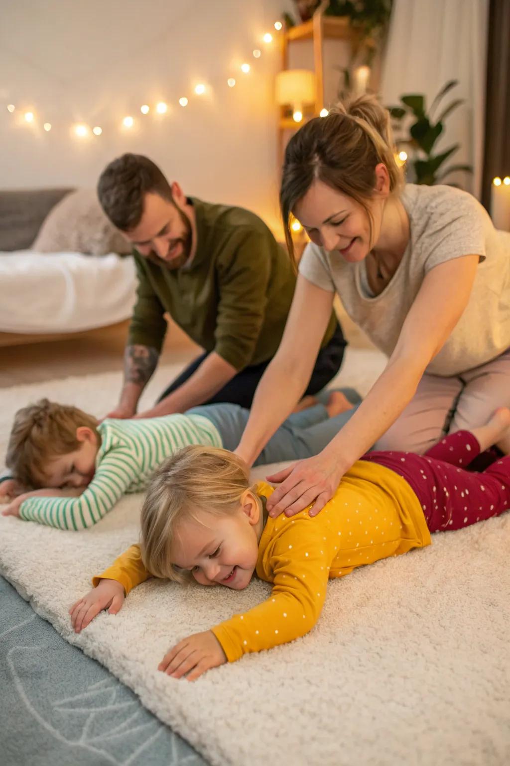 A massage train is a fun and interactive way to relax together.