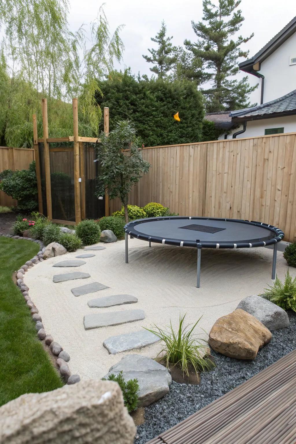 Create a peaceful retreat with a trampoline zen garden.