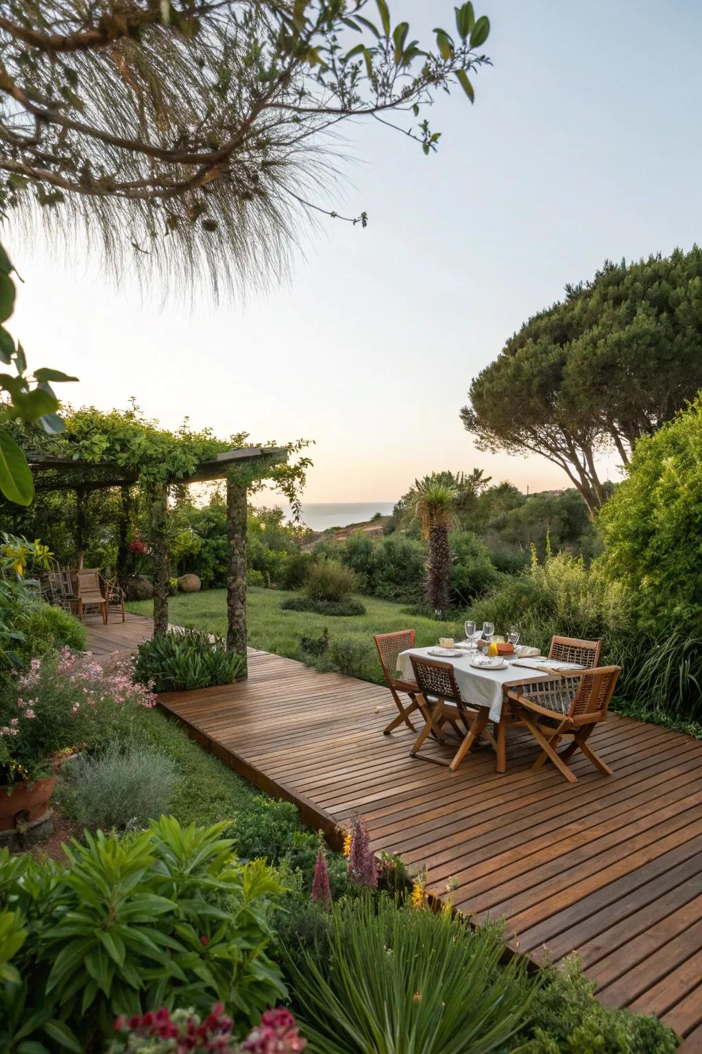 An inviting garden deck perfect for relaxation and gatherings.