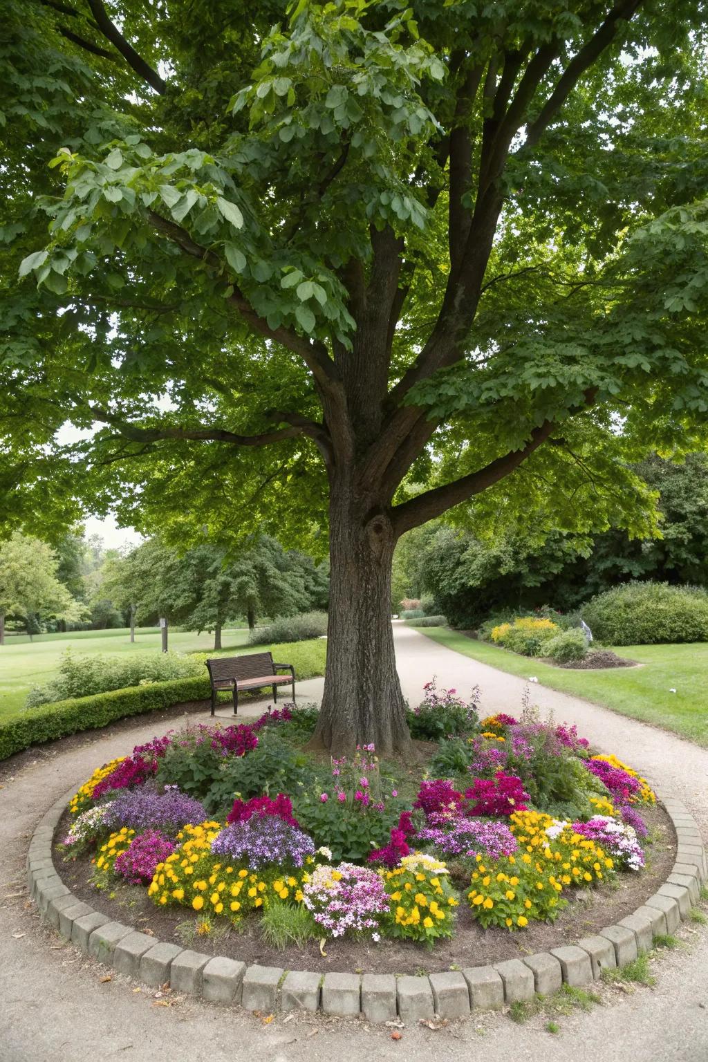 Circular patterns offer a harmonious centerpiece in your garden.