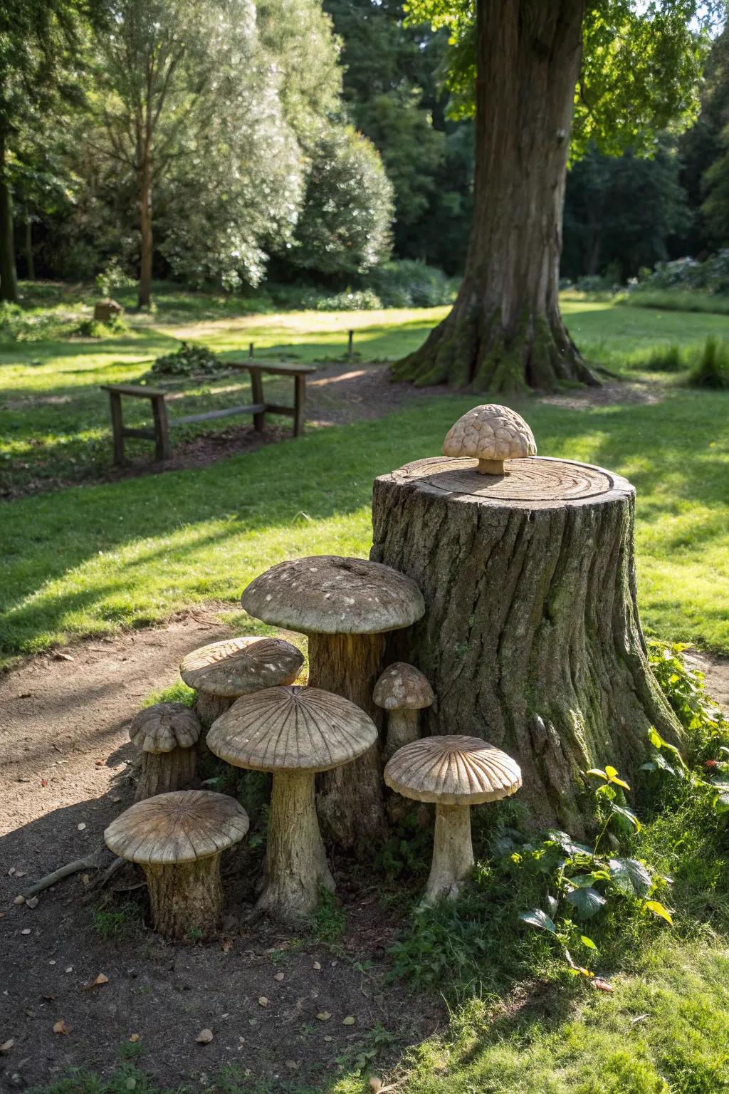 Add whimsy to your garden with mushroom seats.