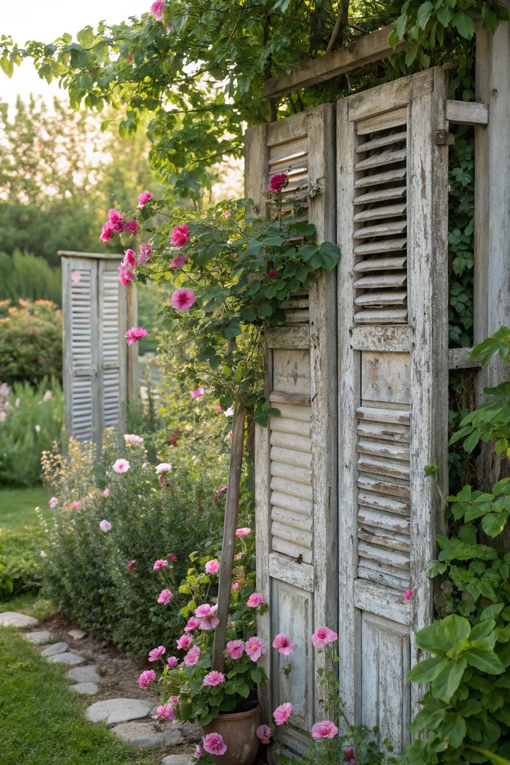 Old shutters can find new life as a charming trellis.