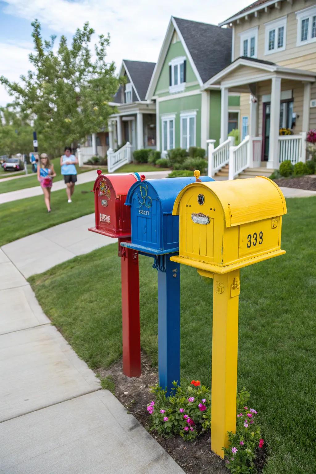 Add a pop of color with playful mailbox and post combinations.