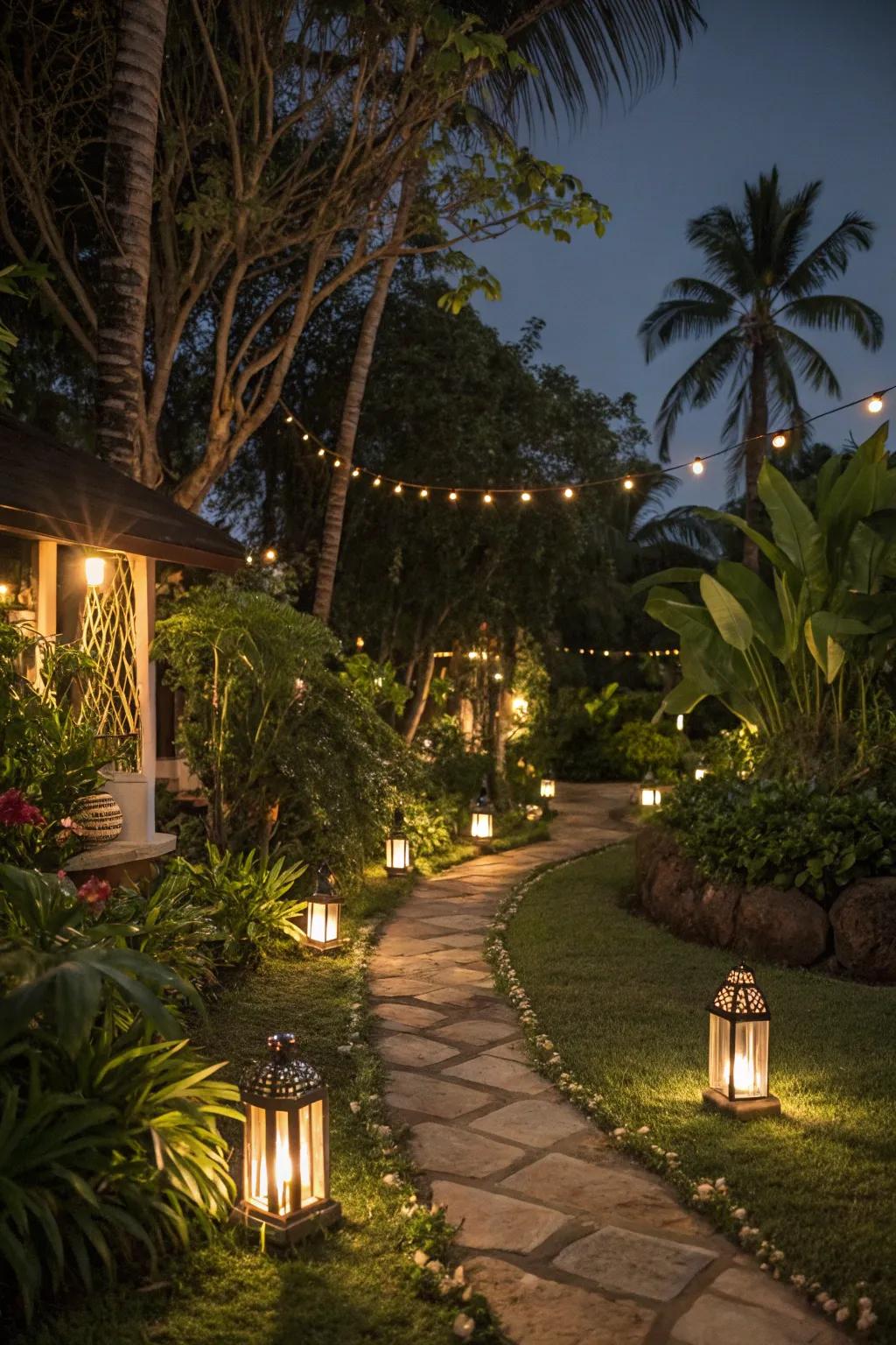 Ambient lighting transforms your garden into a magical retreat at night.