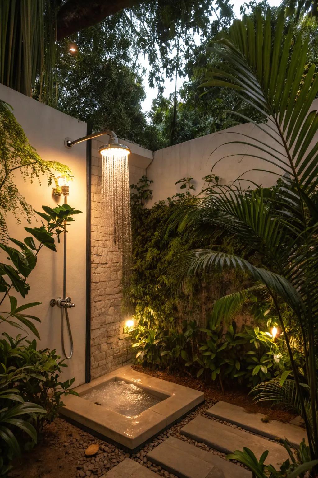Enhance your outdoor shower experience with soft, atmospheric lighting.