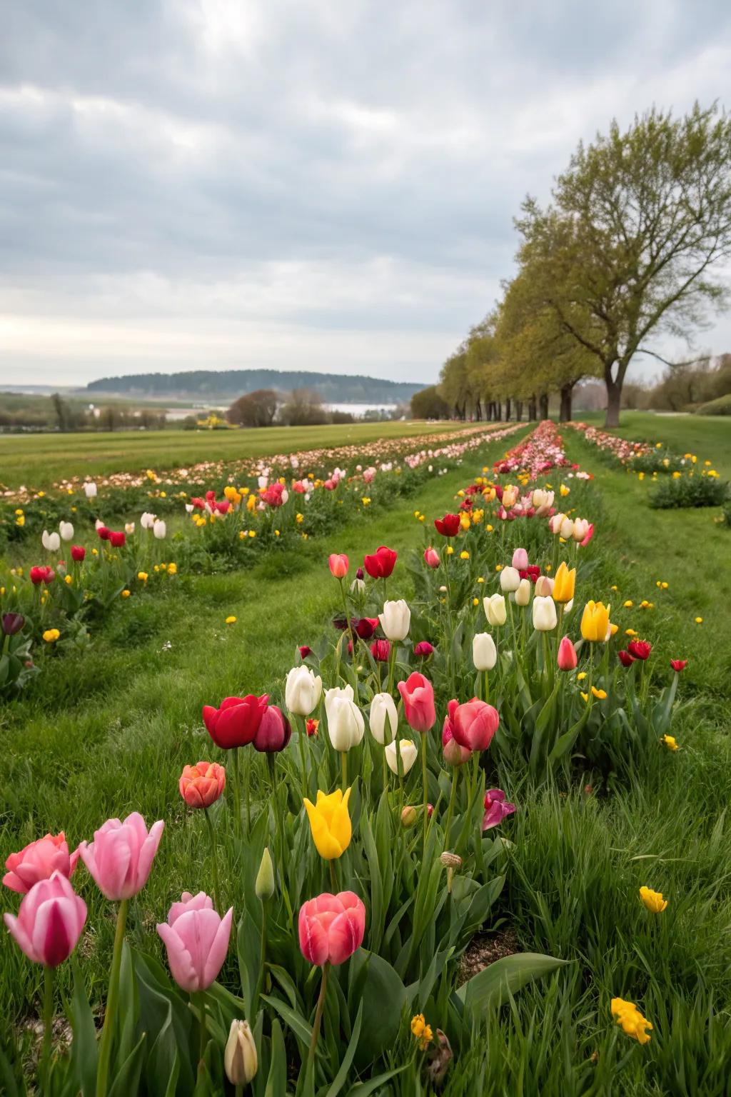 Tulip meadows bring a whimsical charm to garden landscapes.