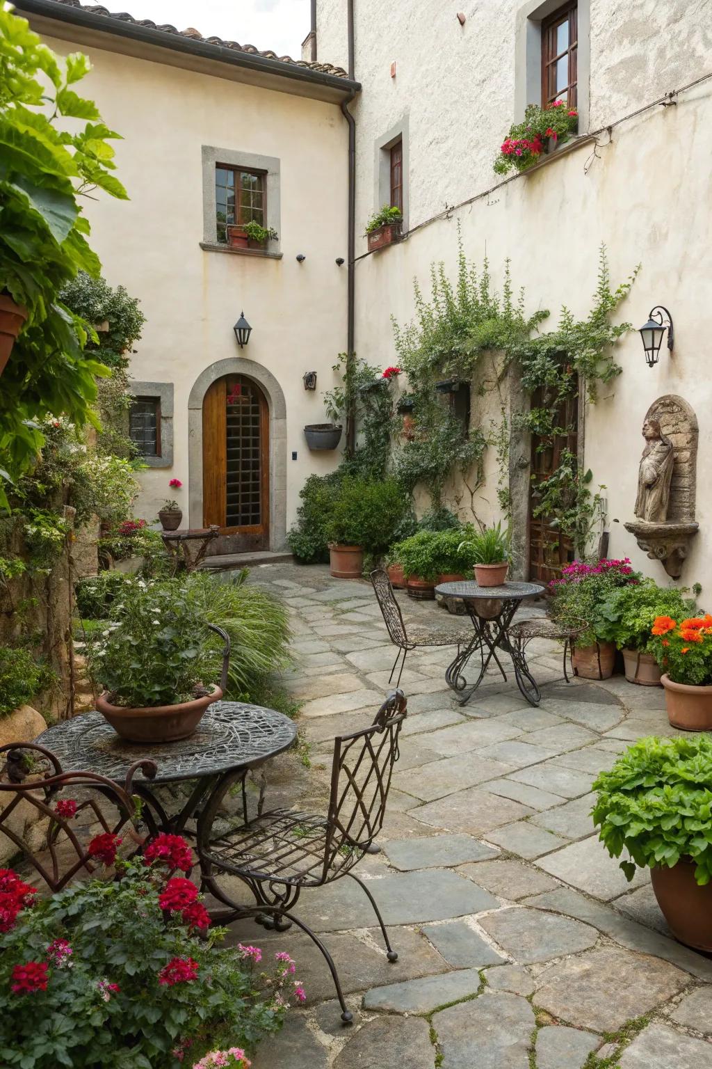 Wrought iron pieces add classic elegance to this space.