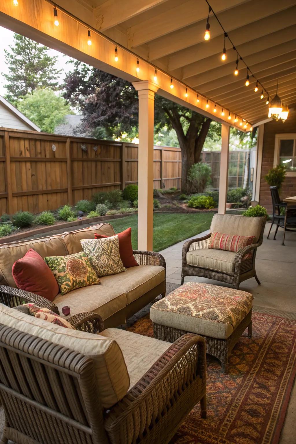 A cozy seating area perfect for relaxation and enjoying the outdoors.