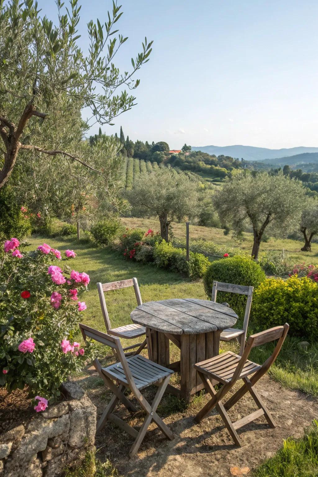 A secluded seating area invites you to relax and enjoy the garden.