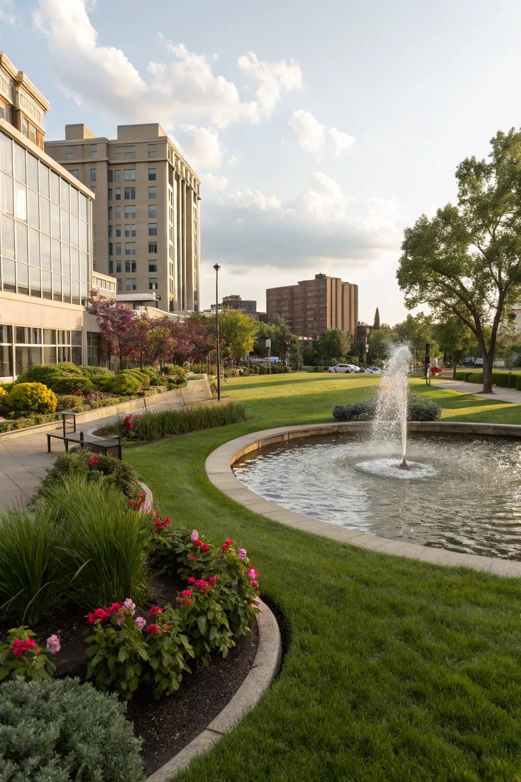 A small water feature adds tranquility and a touch of luxury to the yard.