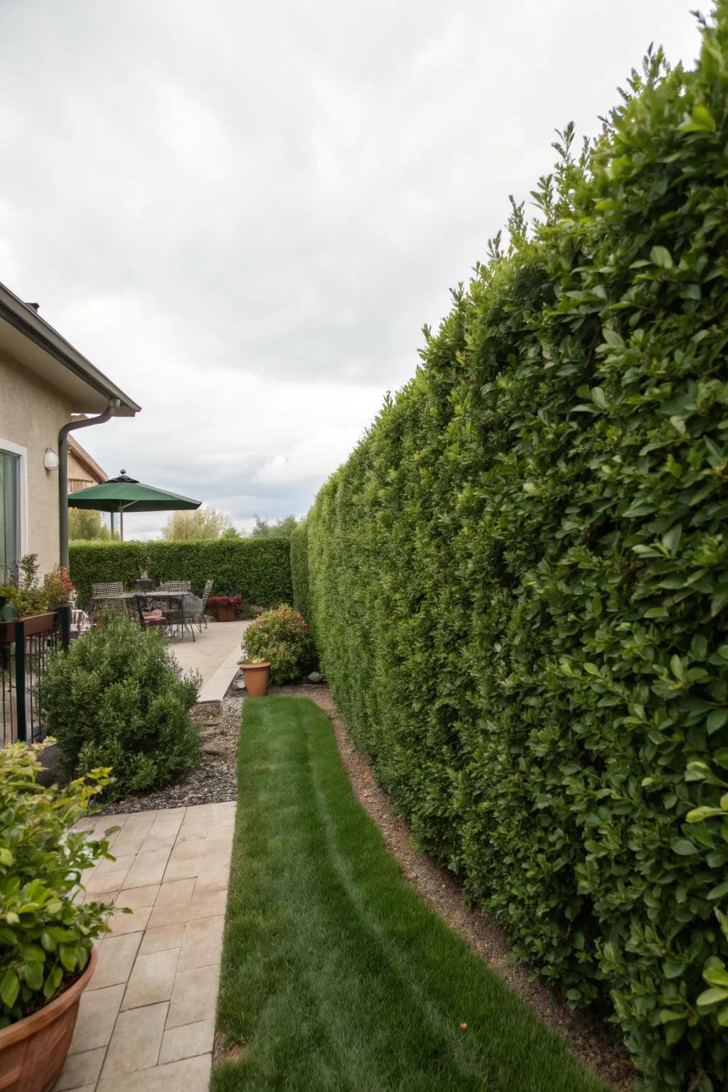 Hedges offering privacy and seclusion in a Utah backyard.