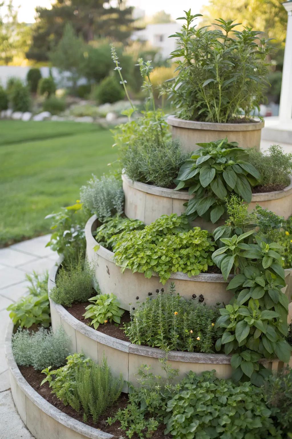 Herb spirals are a beautiful and efficient way to grow diverse herbs.