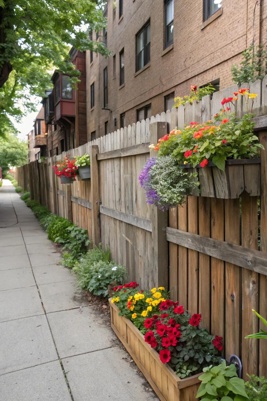 Planter boxes on fences bring blooms and joy to your garden.