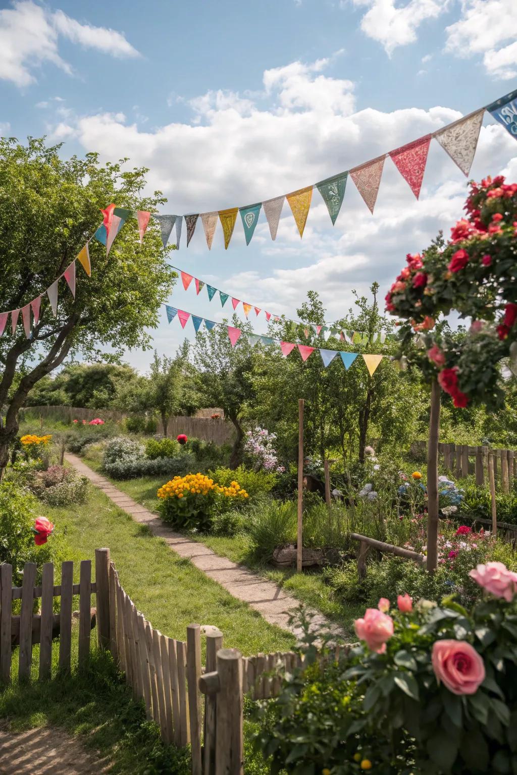 Bunting and banners add a vibrant, festive vibe to any garden party.